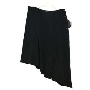 Vince Camuto Black Asymmetrical Hem Button Detail Midi Skirt Size 14